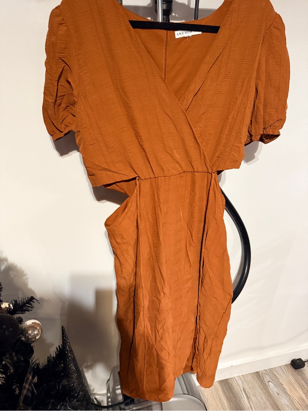 And Other Stories Rust Orange Puff-Sleeve Midi Wrap Dress
